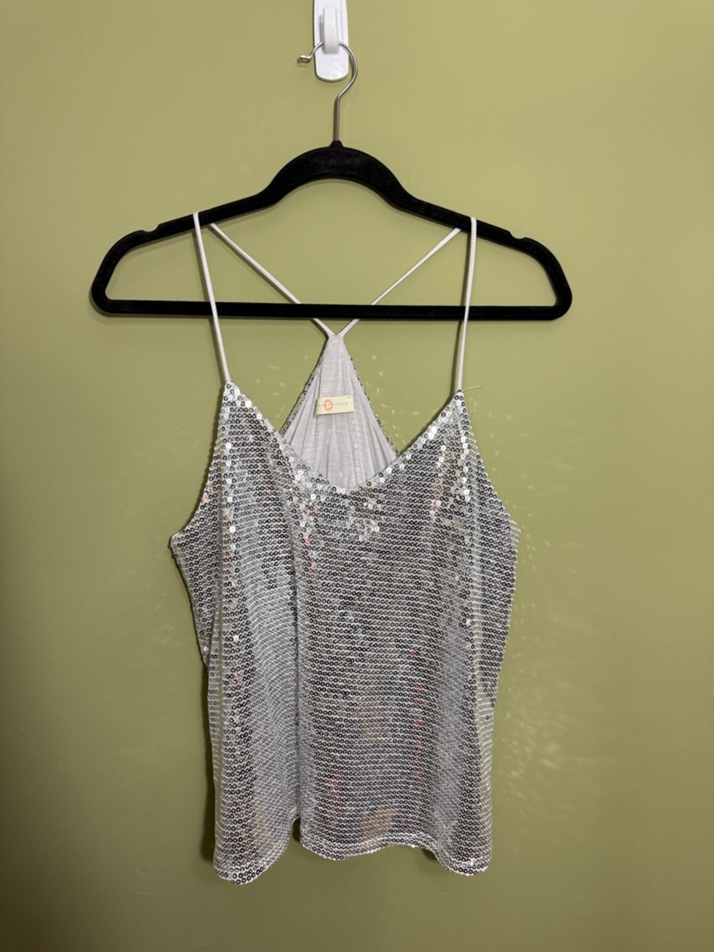 Silver Sequin Spaghetti Strap Racerbaxck Tank